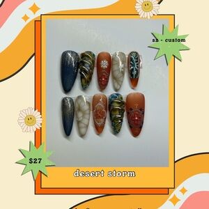 Hand-Painted Press On Nails - desert storm